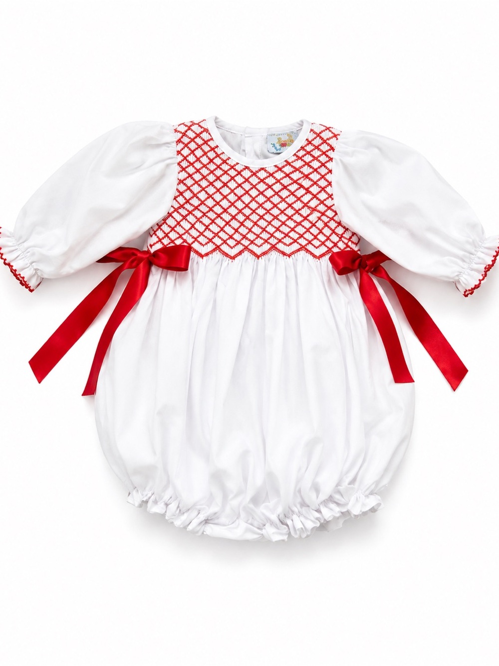 EUC Busy Bees Smocked White and Red Smocked Baby Bubble Costume